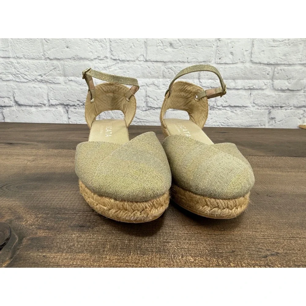 Viscata Barcelona Pubol Canvas Espadrille Wedge Sandals Gold Women's‎ 41/11